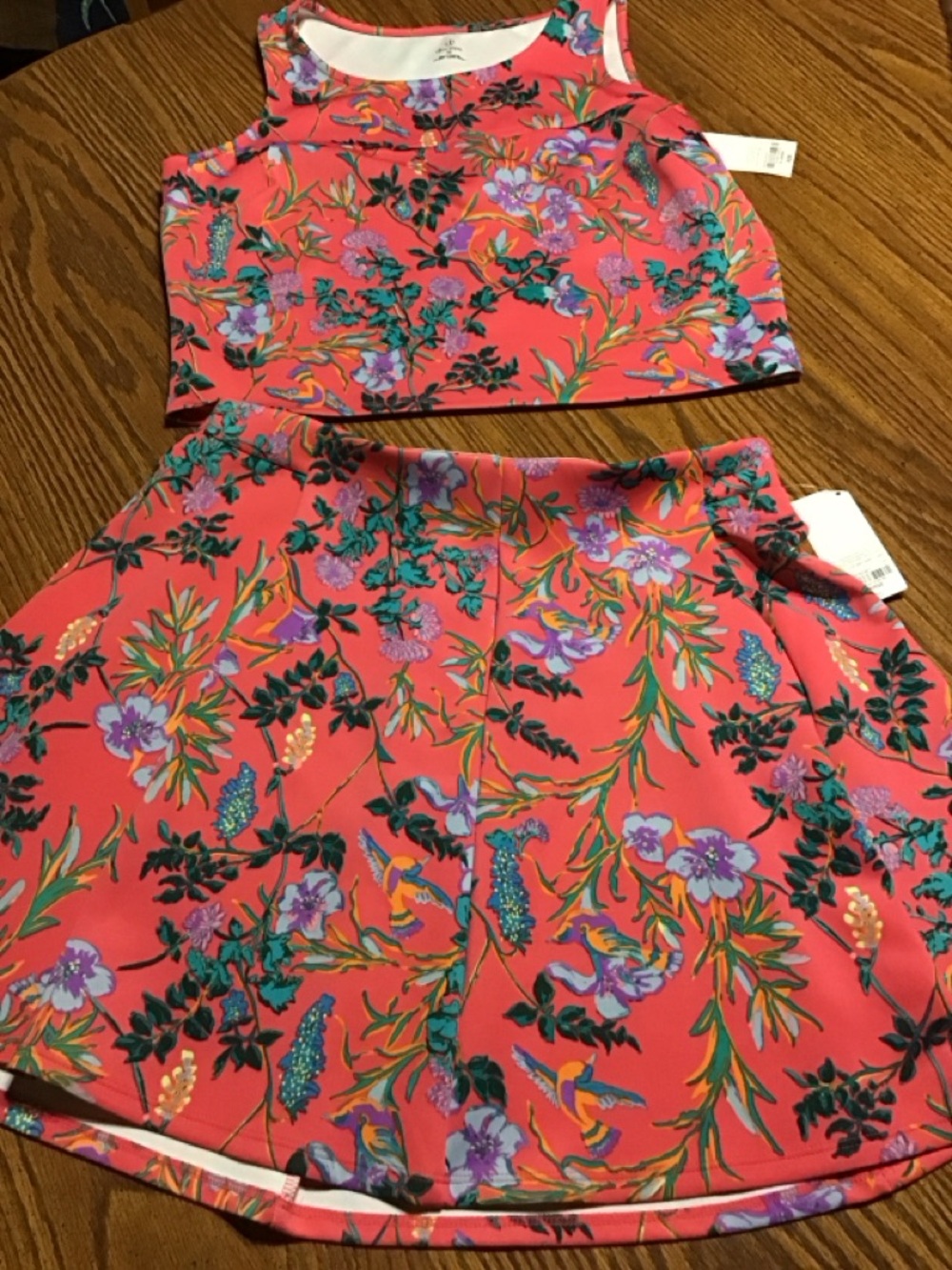 Floral Coral A-Line Women's Skirt and top NWT size XL